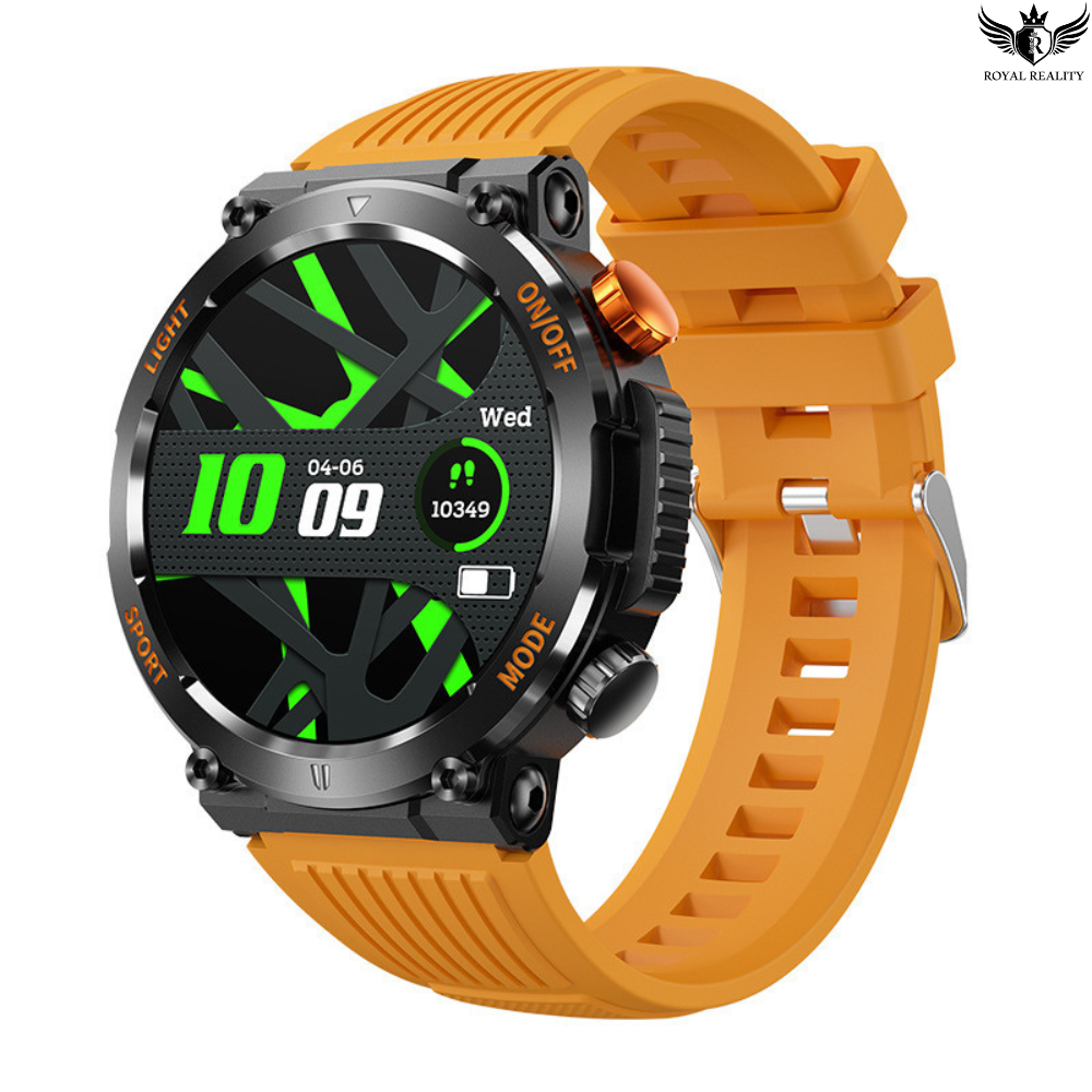 Smartwatch with orange band on a white background