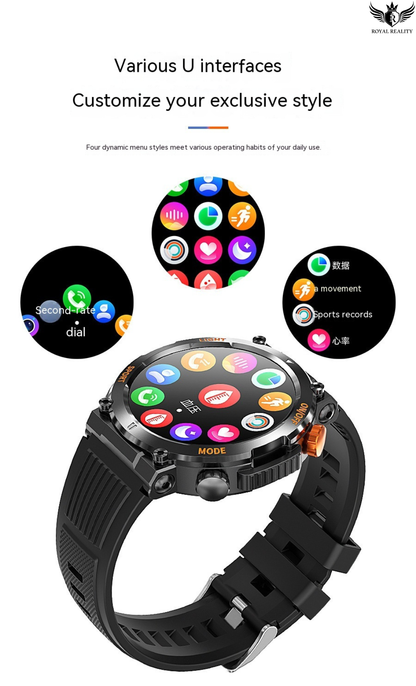 Smartwatch with customizable U interfaces on a white background