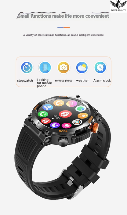 Smartwatch with app icons on a white background