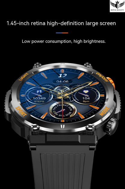 Smartwatch with a large screen and detailed display on a black background