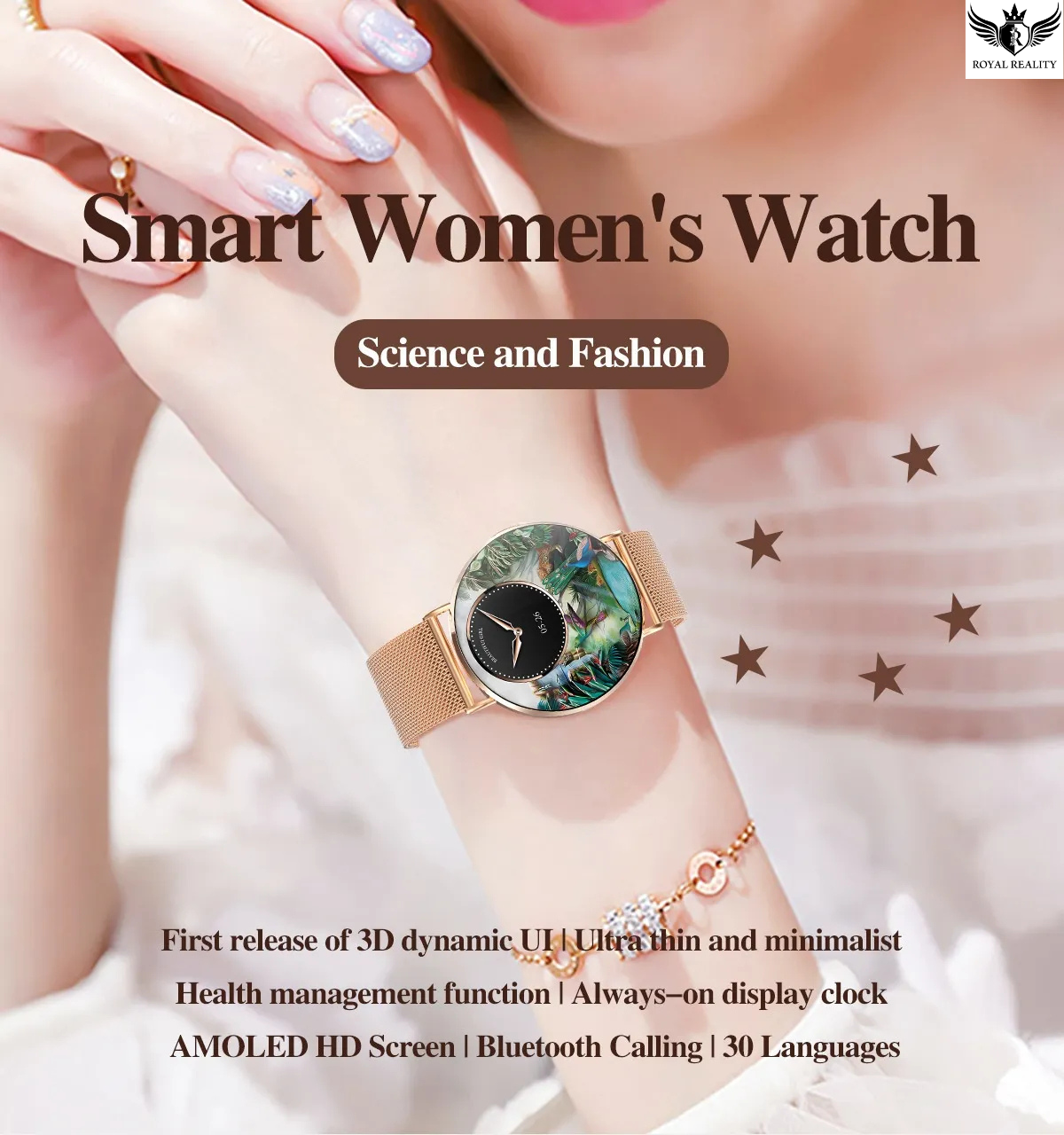 women wearing golden smart watch