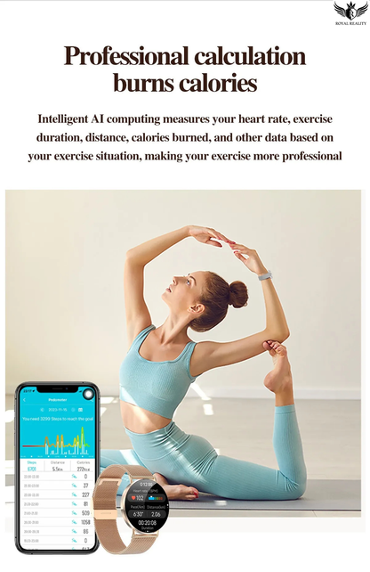 Woman exercising with fitness tracker and smartphone app on a light background