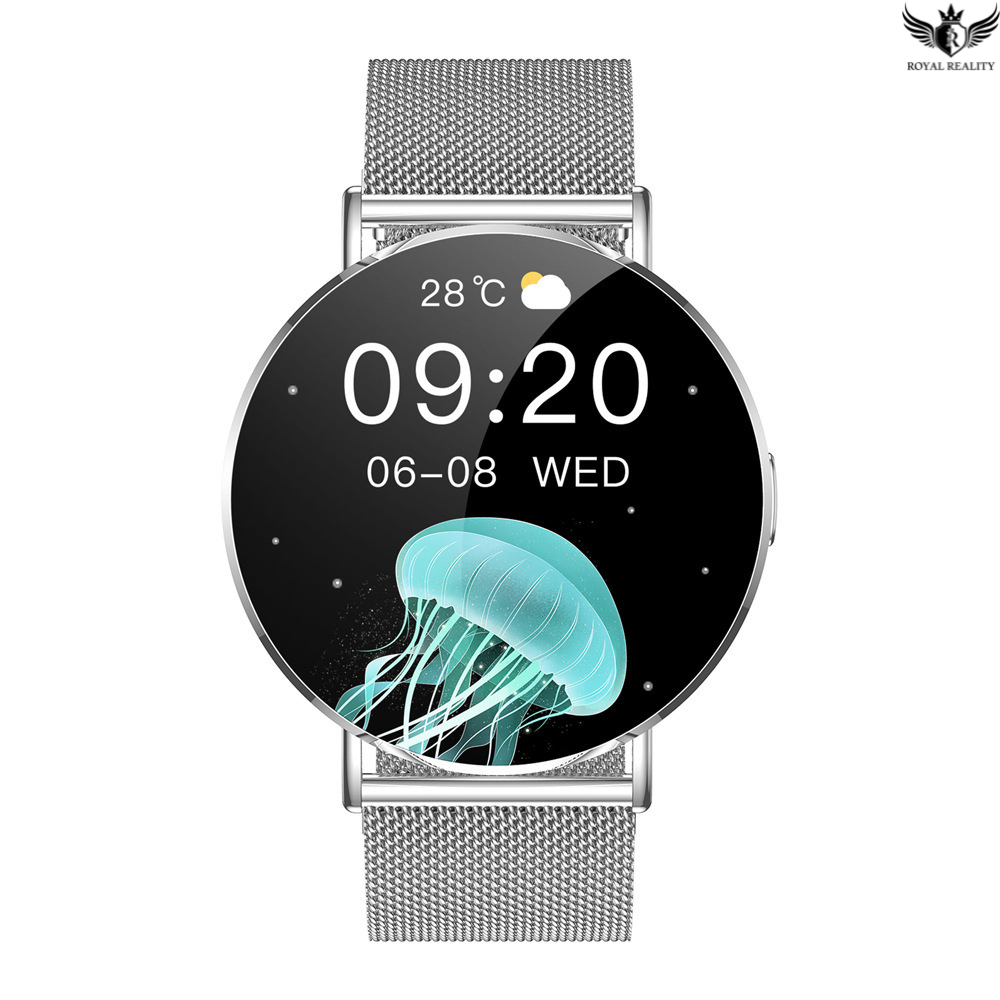 Smartwatch with a jellyfish graphic on the screen against a white background