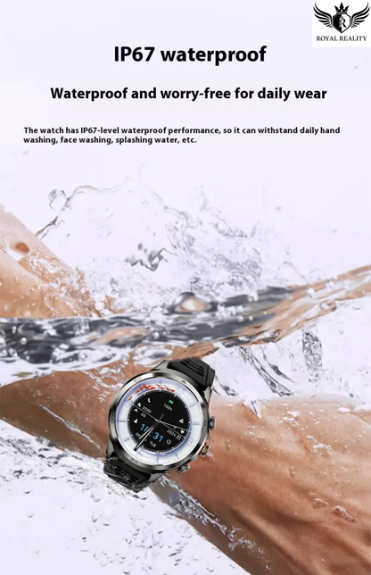 Smartwatch with water resistance feature on a beach background