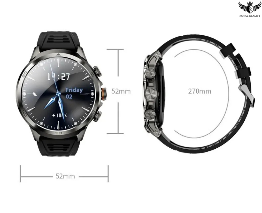 Smartwatch with dimensions labeled on a white background