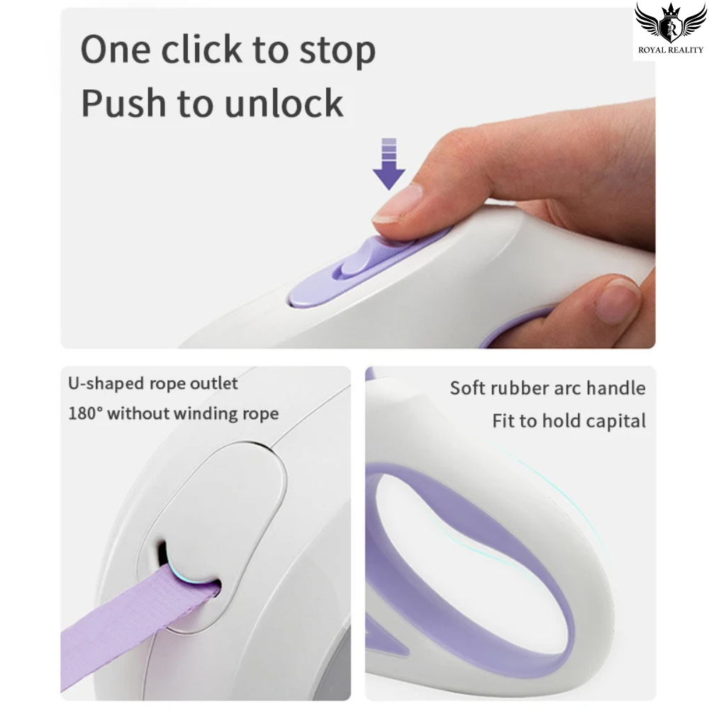 White and purple device with text indicating functions and features, including a hand interacting with it.