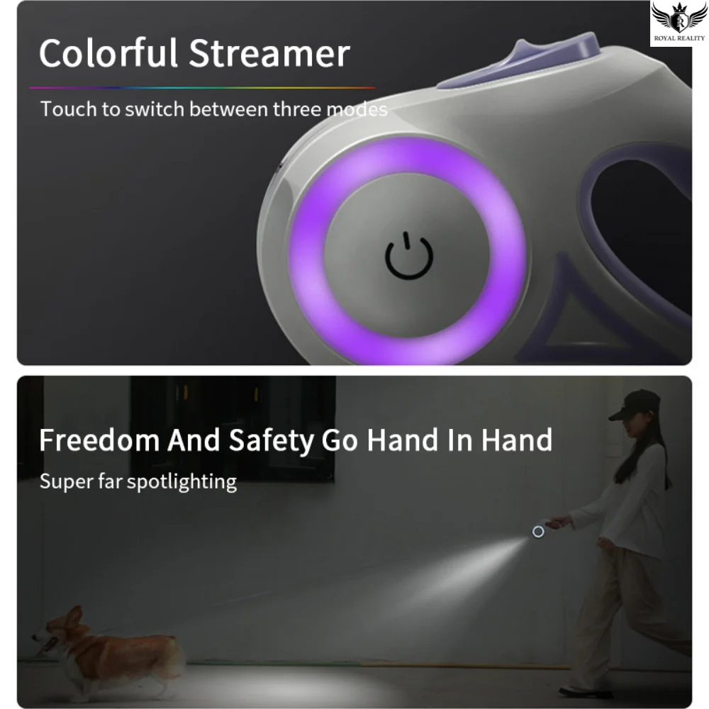 Colorful streamer device with LED light and spotlight feature, shown in two views.