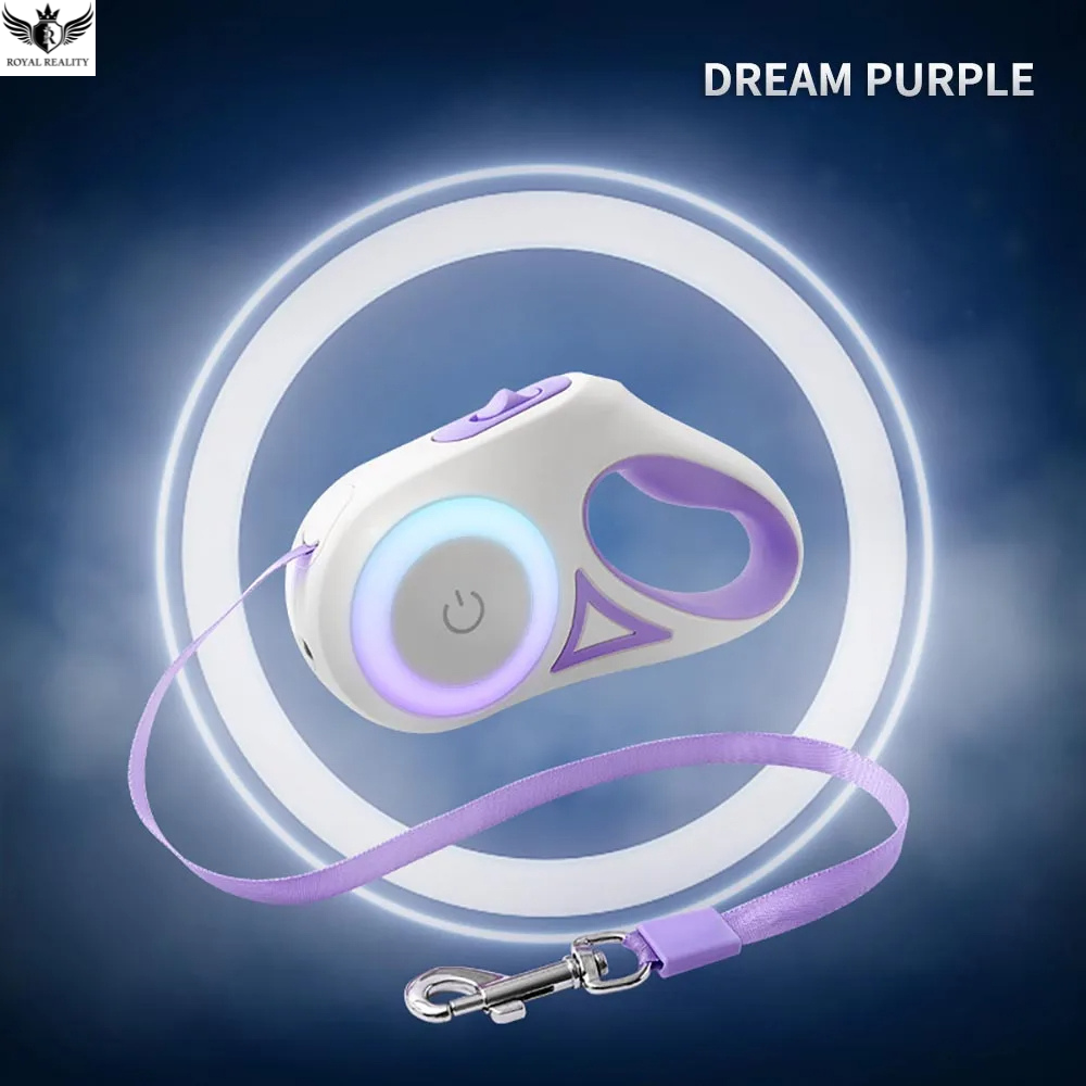 Dog leash and remote control set in dream purple color on a dark blue background