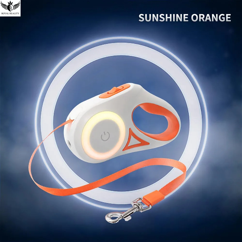 Pet leash and remote control set with 'Sunshine Orange' color on a dark blue background