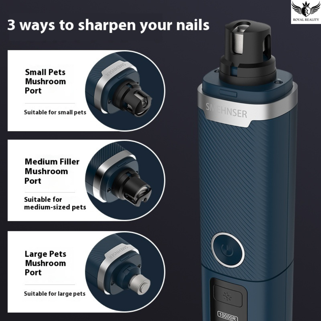 3 grinding ports for small, medium, and large pets – adjustable nail care for all dog and cat sizes