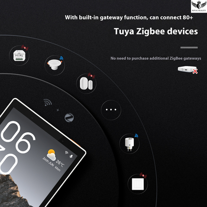 Smart home device with Tuya Zigbee connectivity on a black background
