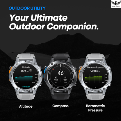 Three smartwatches with outdoor utility features on a dark background