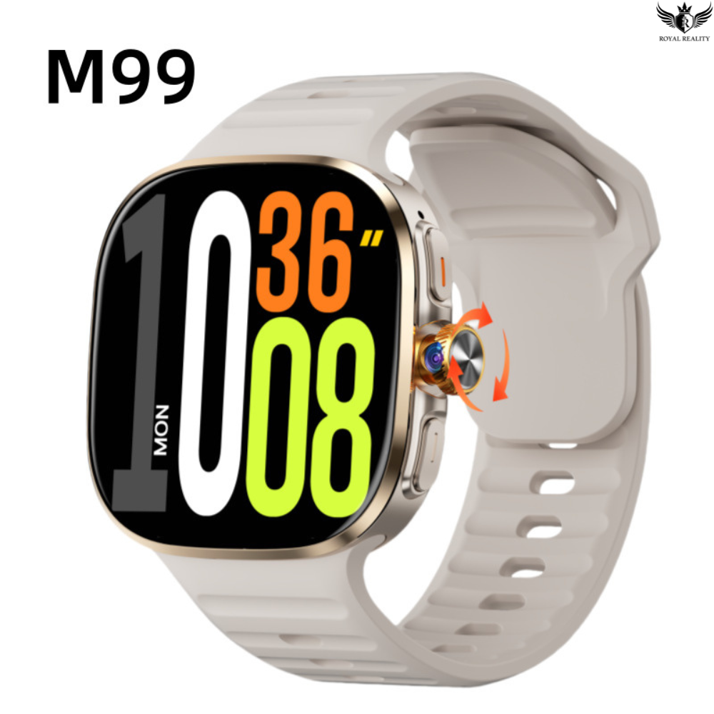 Smartwatch with a white band displaying digital time and date on a white background