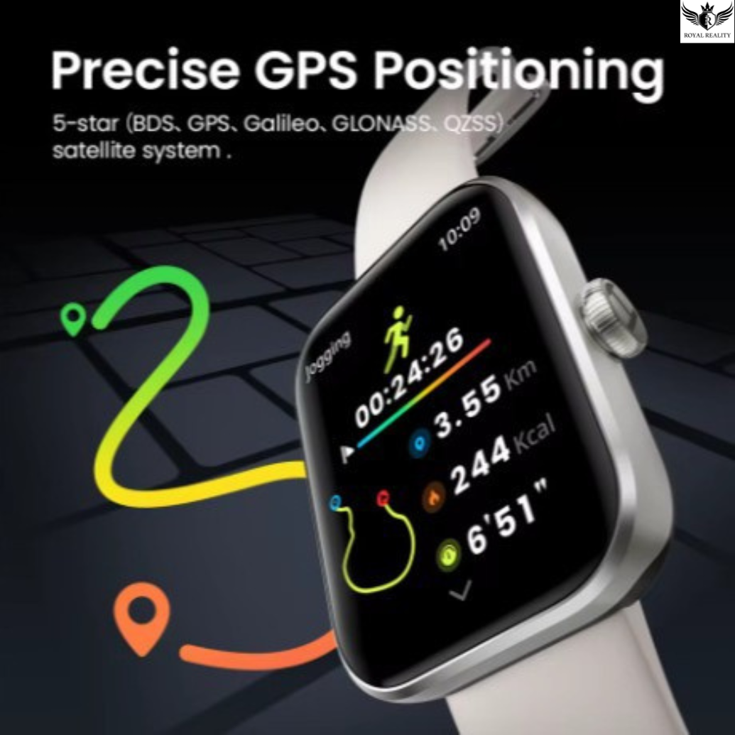 Smartwatch with GPS display on a dark background