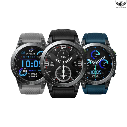 Three smartwatches with different designs on a white background