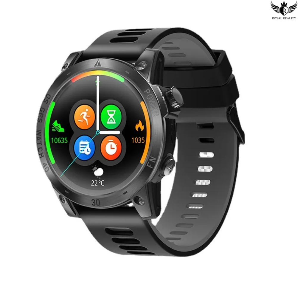Smartwatch with a black strap on a white background