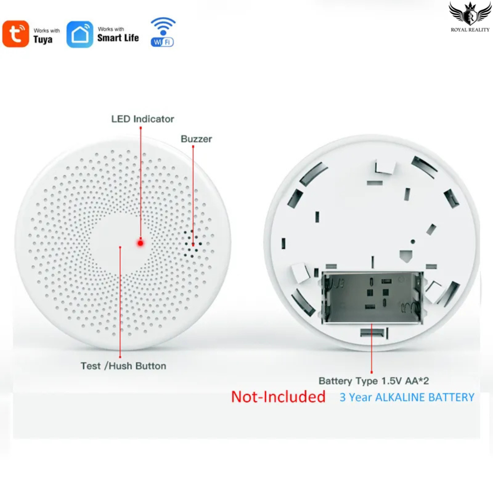 Diagram of a smoke detector with labeled parts on a white background