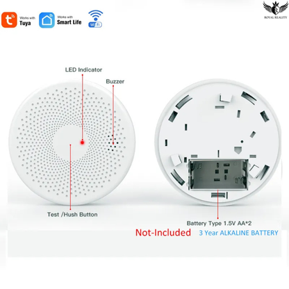 Diagram of a smoke detector with labeled parts on a white background