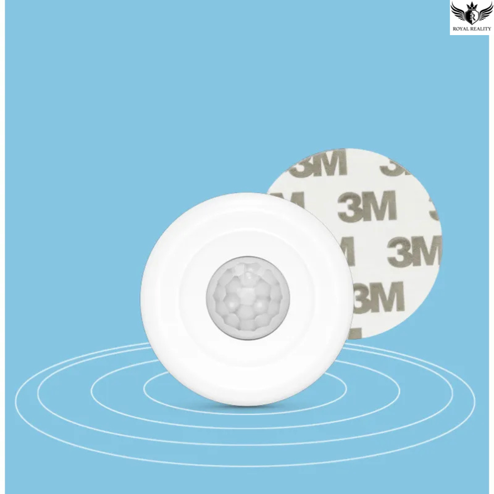 White motion sensor with 3M adhesive tape on a blue background