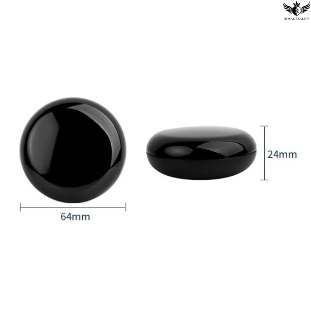 Two black stones with measurements on a white background