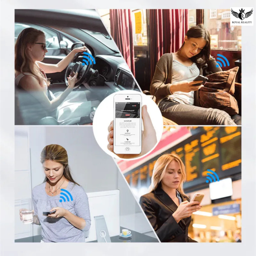 Collage of people using smartphones with a focus on a smartphone app interface.