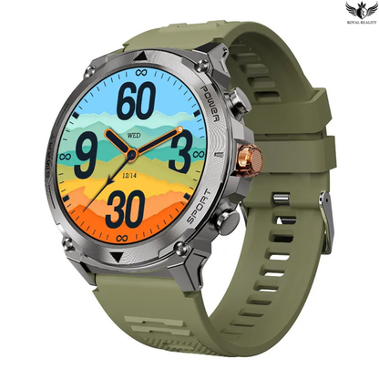 Smartwatch with a green strap and colorful display on a white background