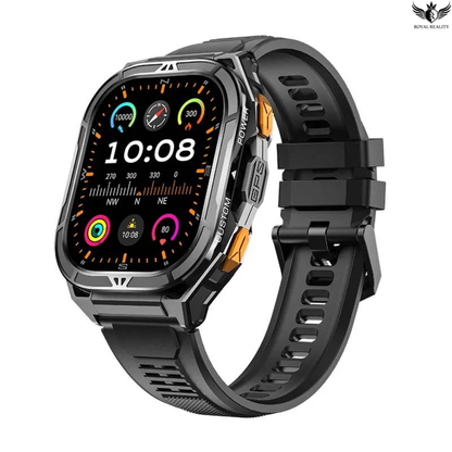 Smartwatch with a black strap on a white background