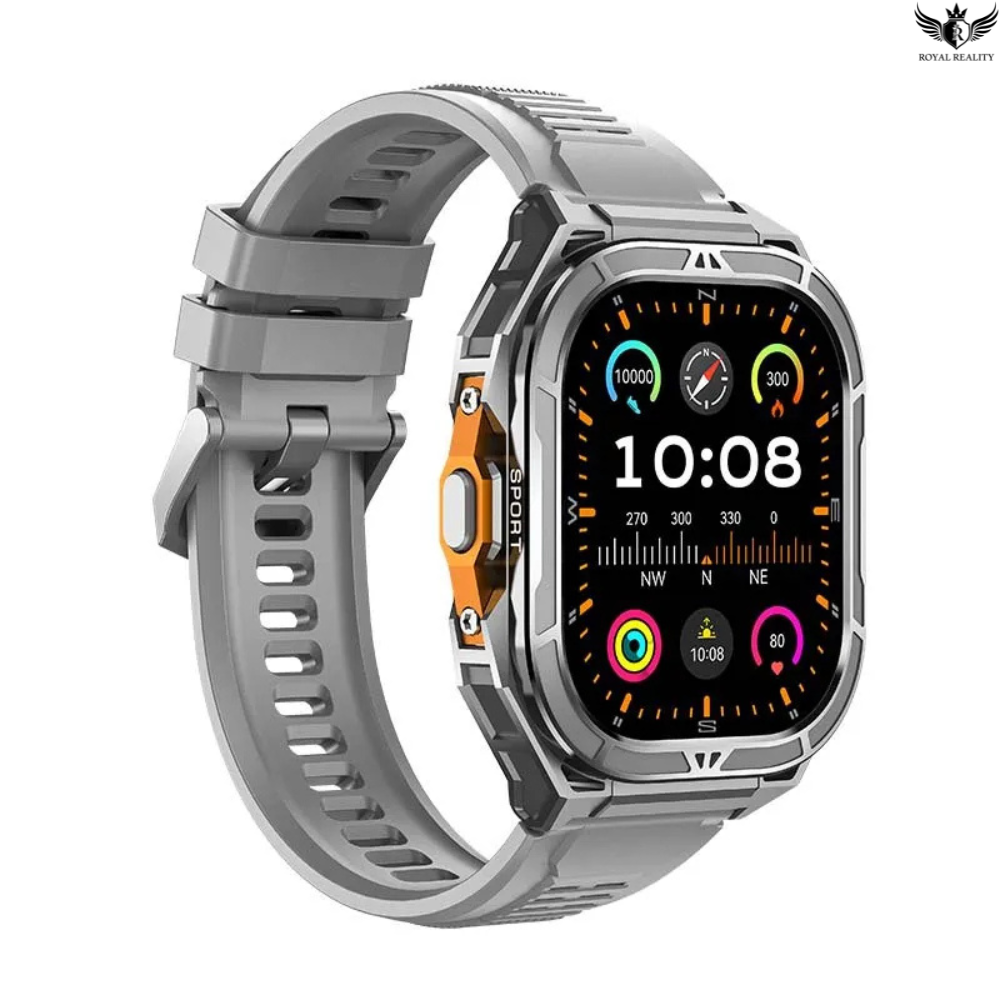 Smartwatch with a gray band on a white background