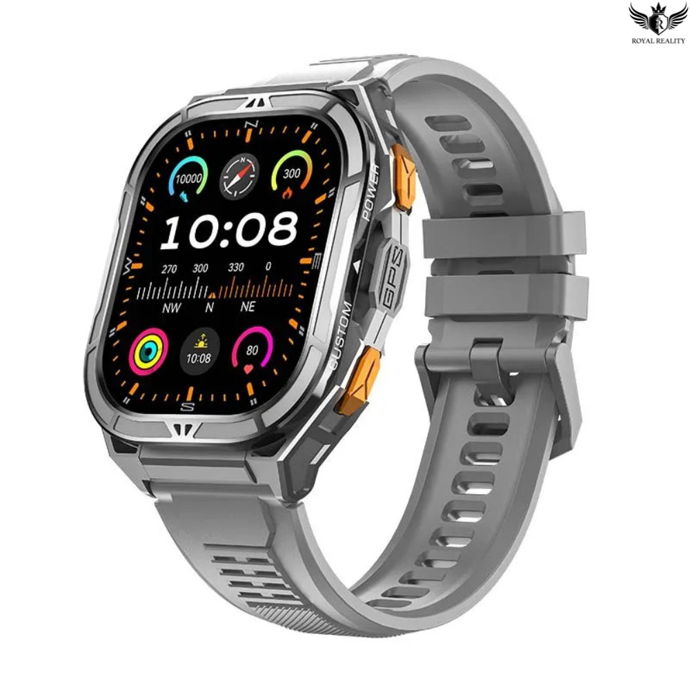 Smartwatch with a gray band on a white background