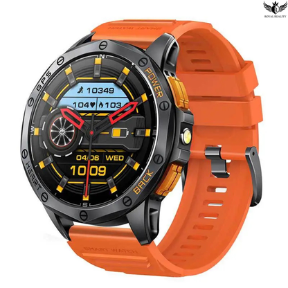 Smartwatch with an orange strap on a white background