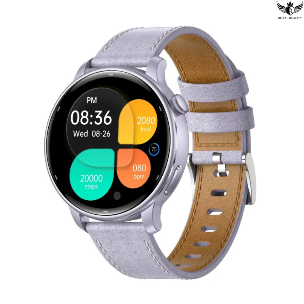 Smartwatch with a white strap and brown accents on a white background