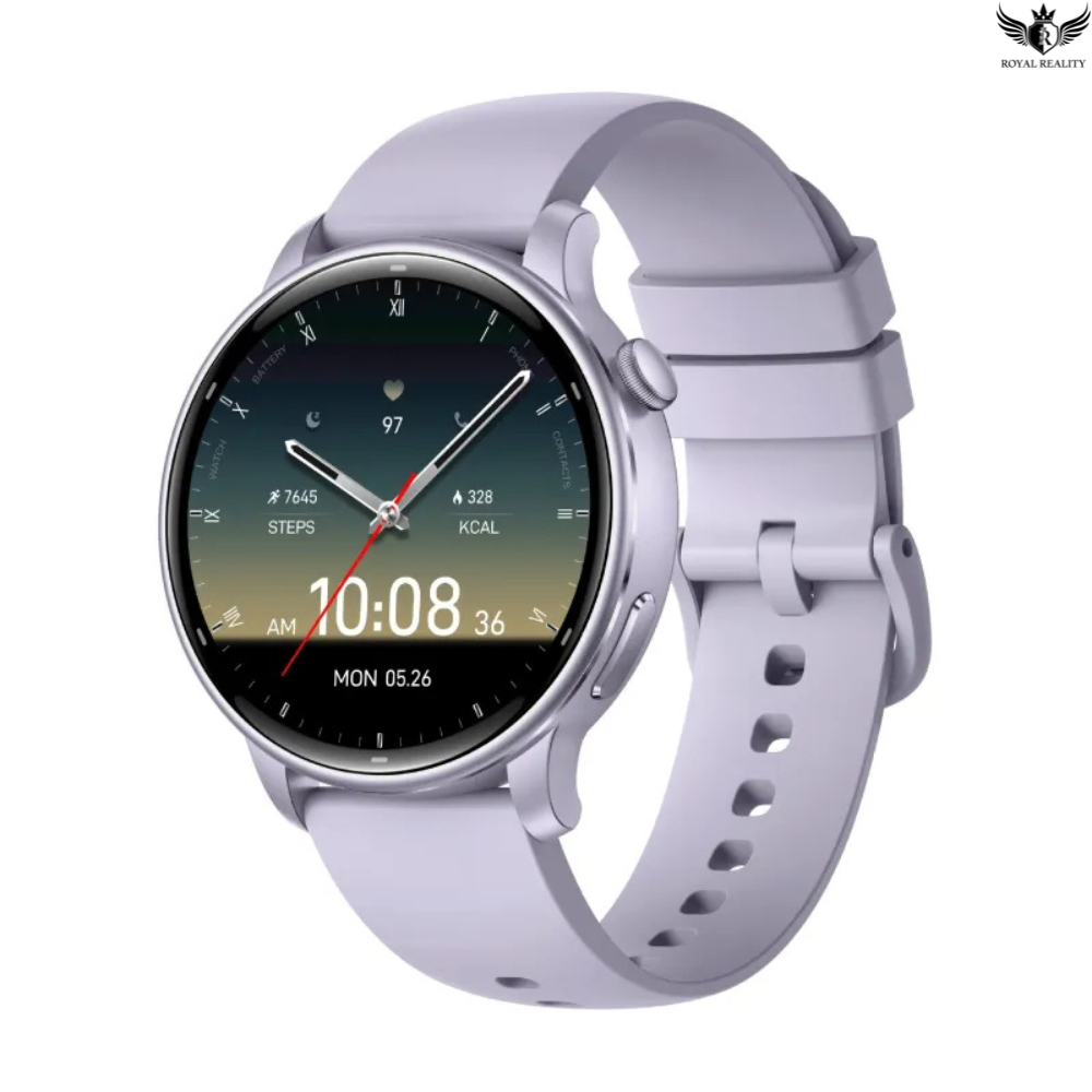 Smartwatch with a light purple band on a white background