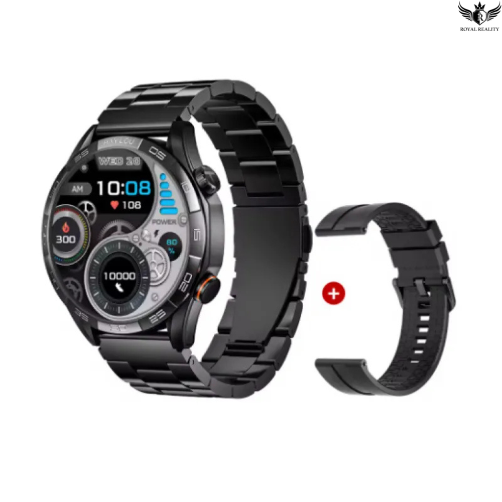 Smartwatch with a black metal band on a white background