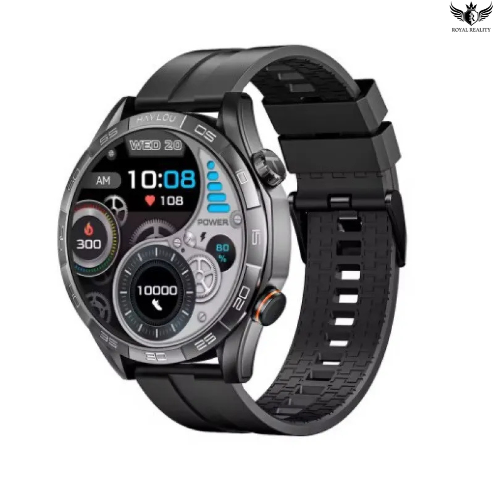 Smartwatch with a black strap on a white background