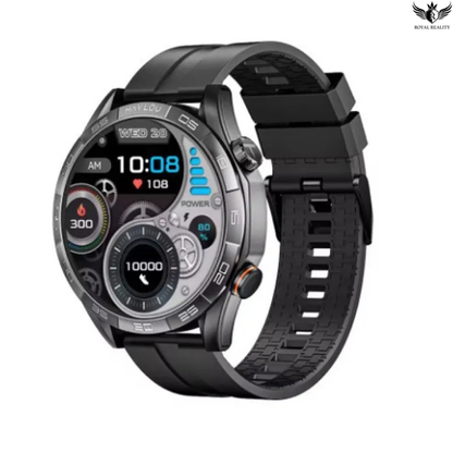 Smartwatch with a black strap on a white background