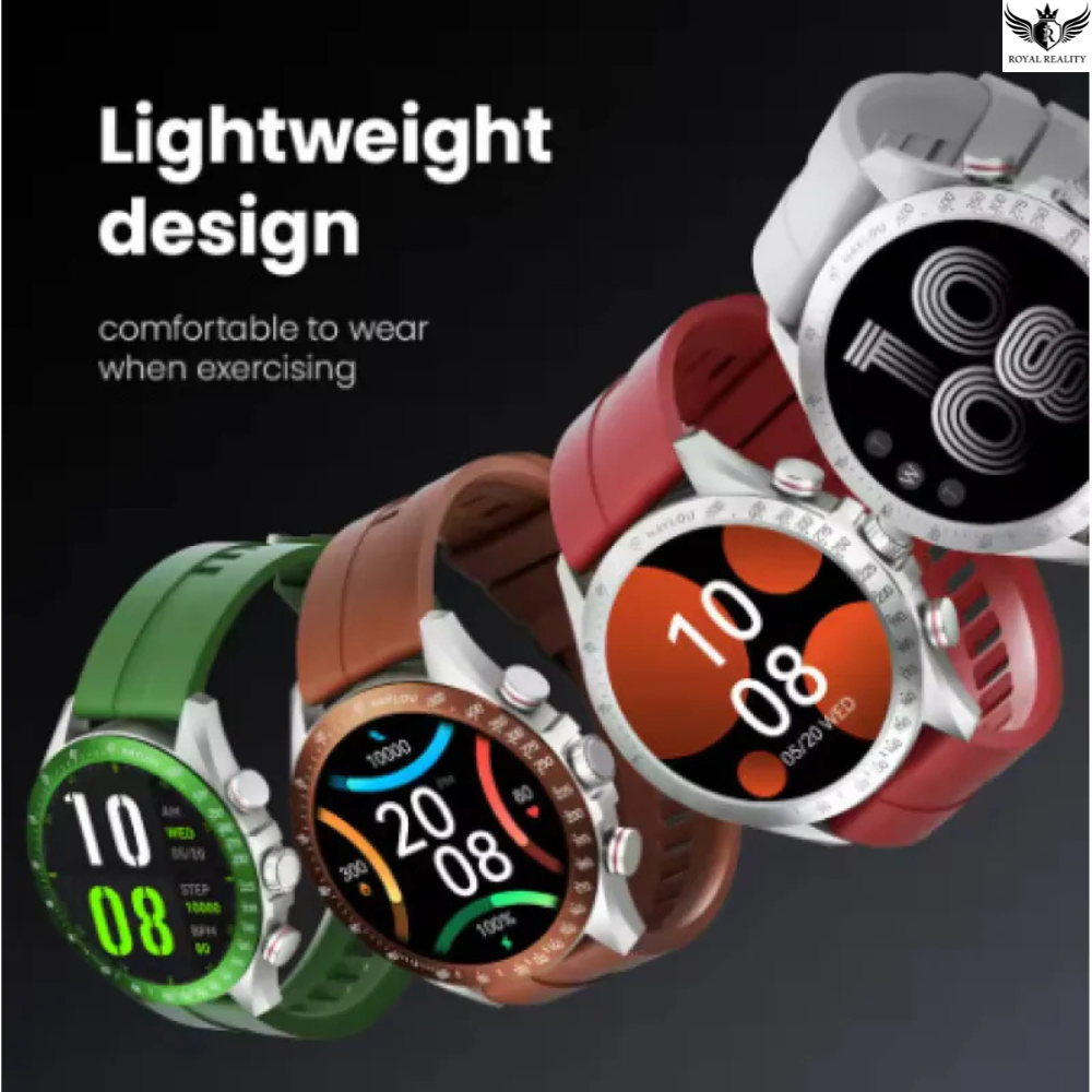 Five smartwatches with different colored bands on a black background, highlighting their lightweight design.