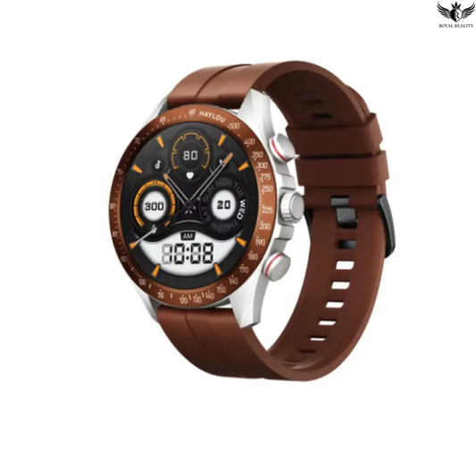 Smartwatch with a brown strap on a white background