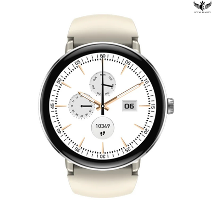 Smartwatch with a white strap on a white background