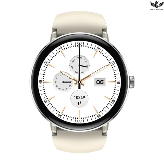 Smartwatch with a white strap on a white background