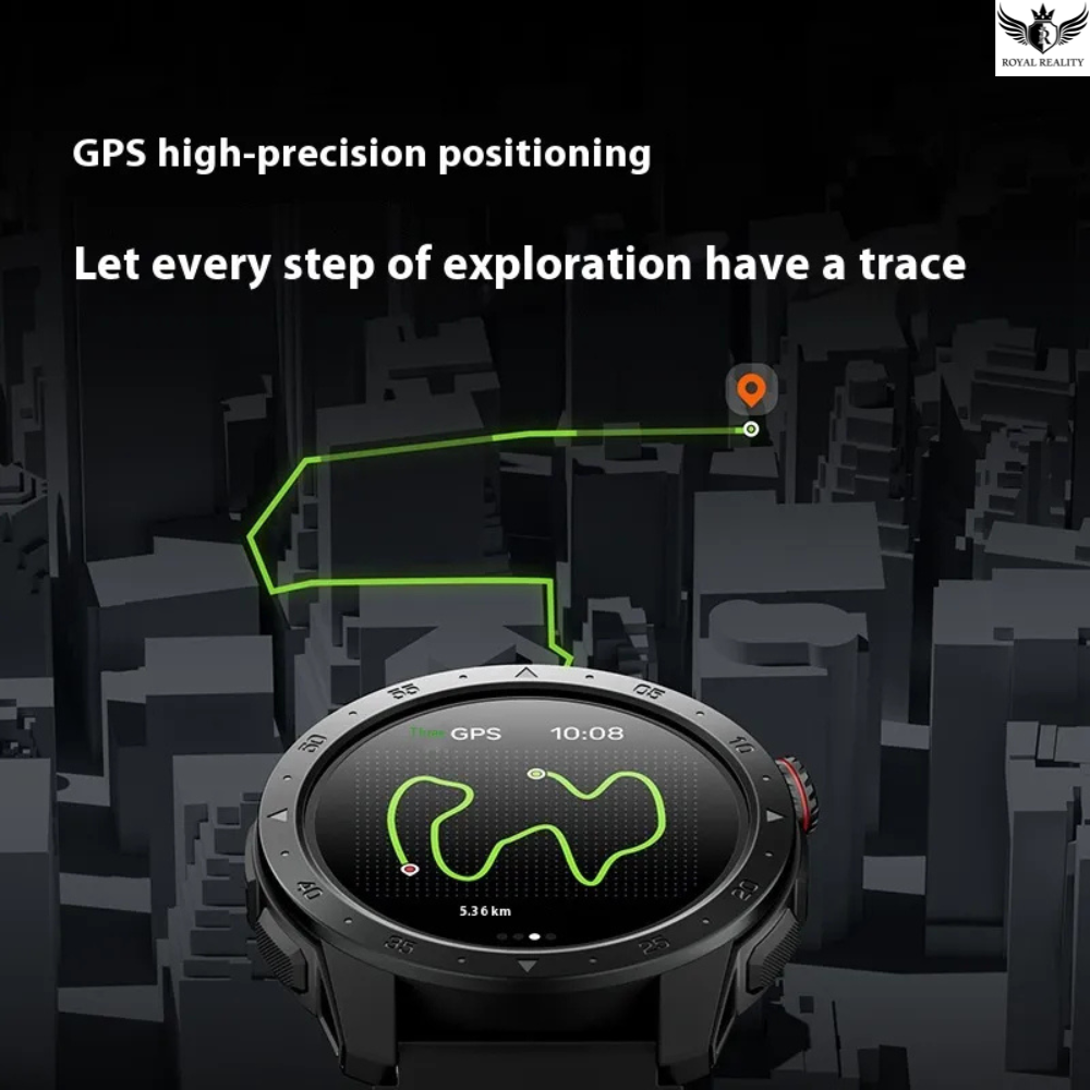 Smartwatch with GPS display on a dark background