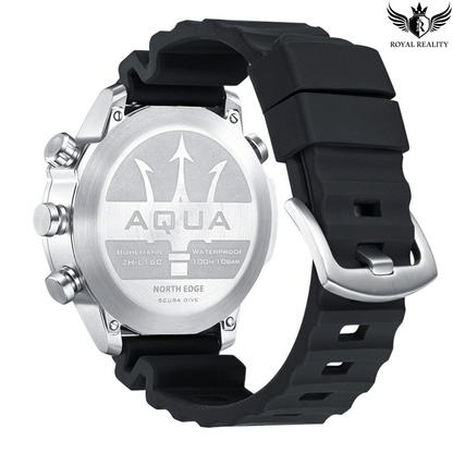Watch Design with Transparent Background: This photo provides a clear view of the metallic back design of the watch, showcasing the durable build and easy access to buttons for convenient use and controls