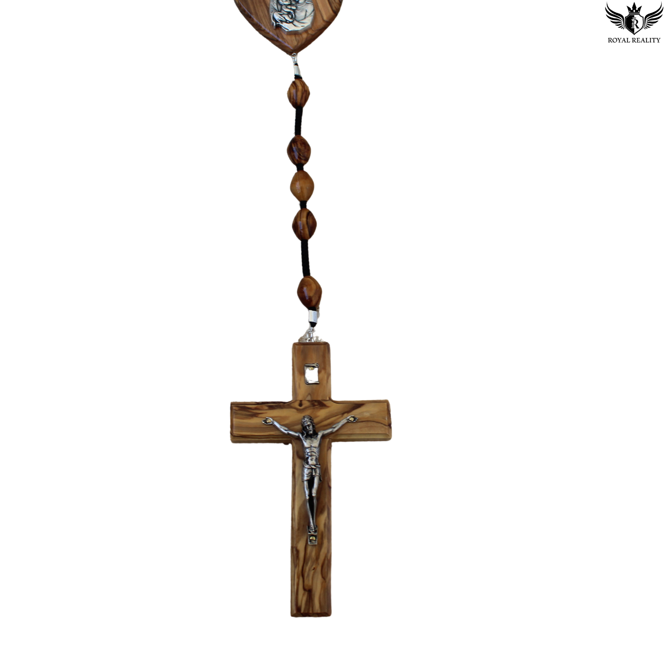 Wooden cross with Jesus Christ figure on a white background