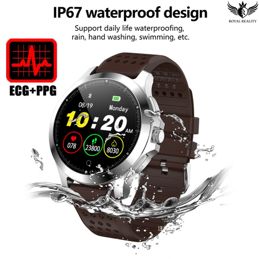 
ECG Smartwatch with waterproof IP67 rating, round color screen and heart rate monitoring display