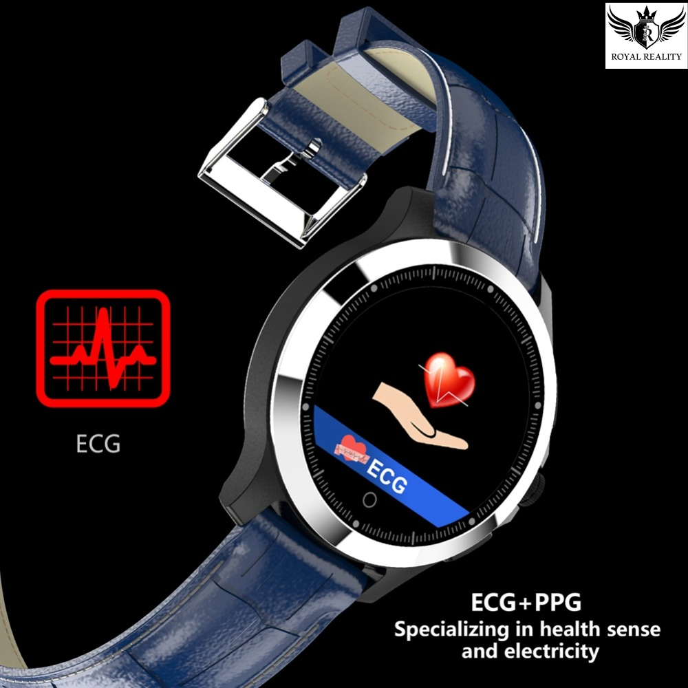 Smartwatch showing ECG-PPG combination feature and stylish round button