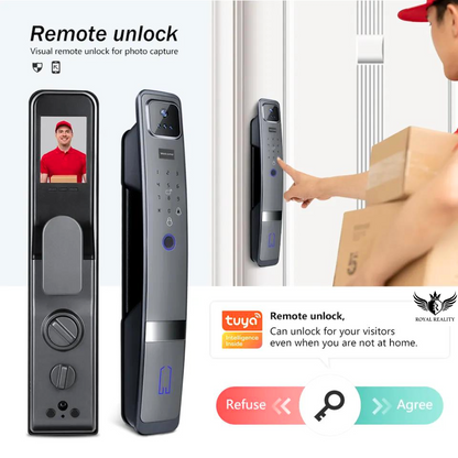 User unlocking smart door with fingerprint sensor