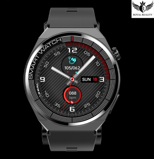 Smartwatch Front View – Classic Round Dial with Red Health Indicators
