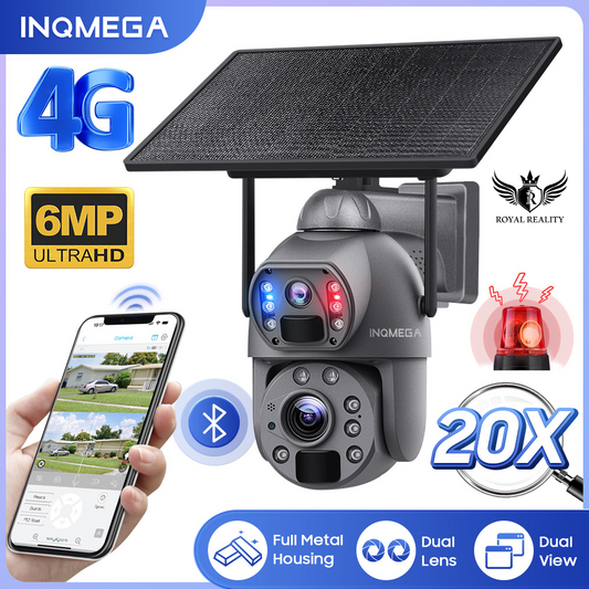 4G solar security camera with 6MP resolution and 20x zoom shown with smartphone app"