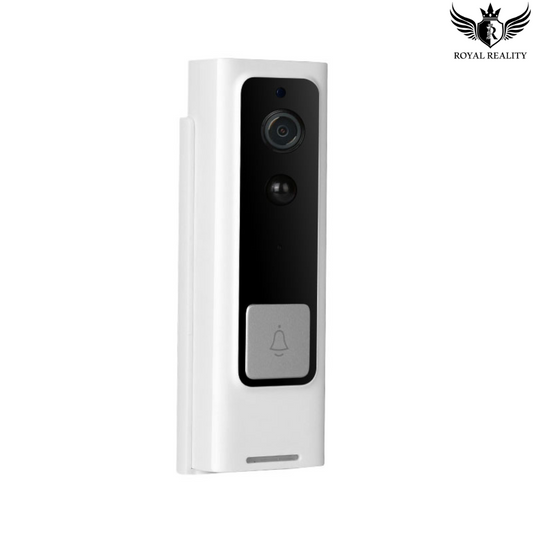 Smart white video doorbell with 1080p camera and built-in button