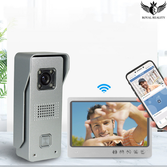 Smart video doorbell system with 2K camera, fingerprint access, LCD monitor, and mobile app integration