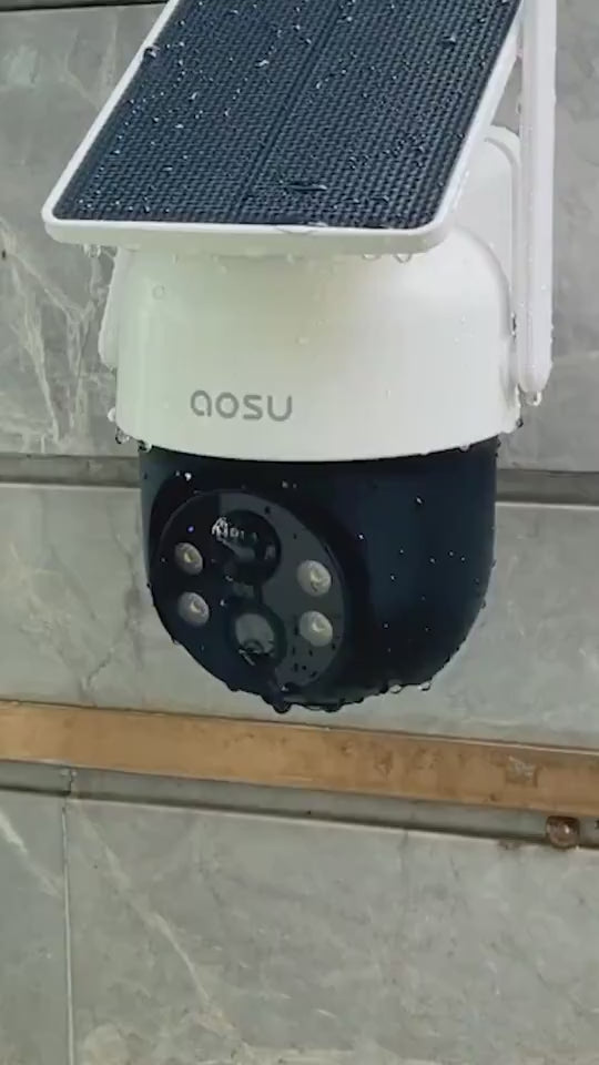 "Outdoor solar camera mounted for home monitoring at entrance"